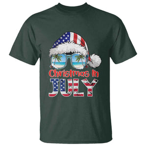 Christmas In July T Shirt Patriotic USA Sunglasses Graphic TS12 Dark Forest Green Print Your Wear