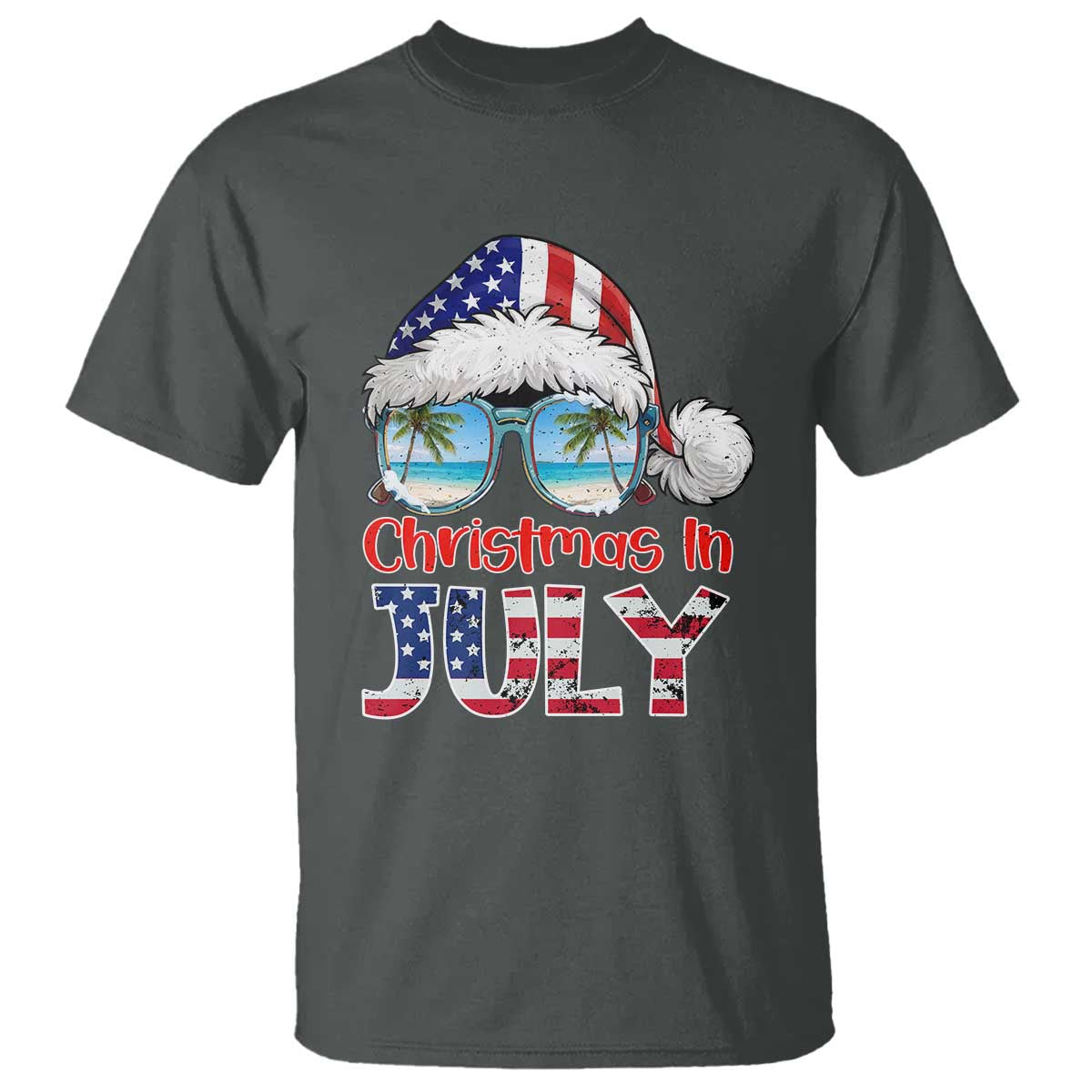 Christmas In July T Shirt Patriotic USA Sunglasses Graphic TS12 Dark Heather Print Your Wear