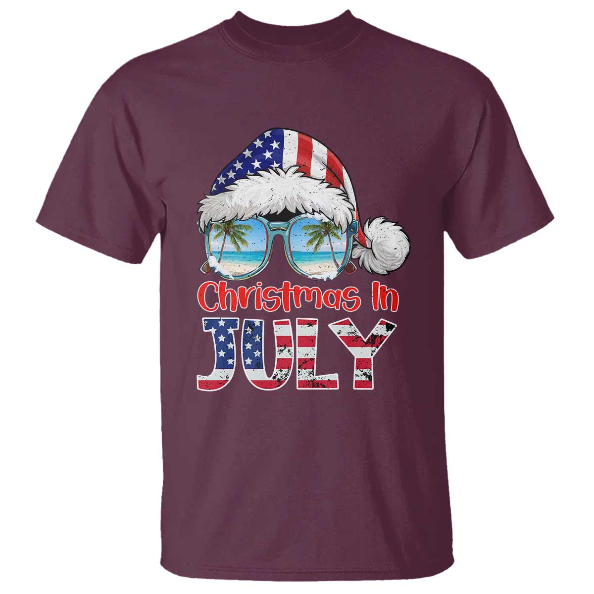 Christmas In July T Shirt Patriotic USA Sunglasses Graphic TS12 Maroon Print Your Wear