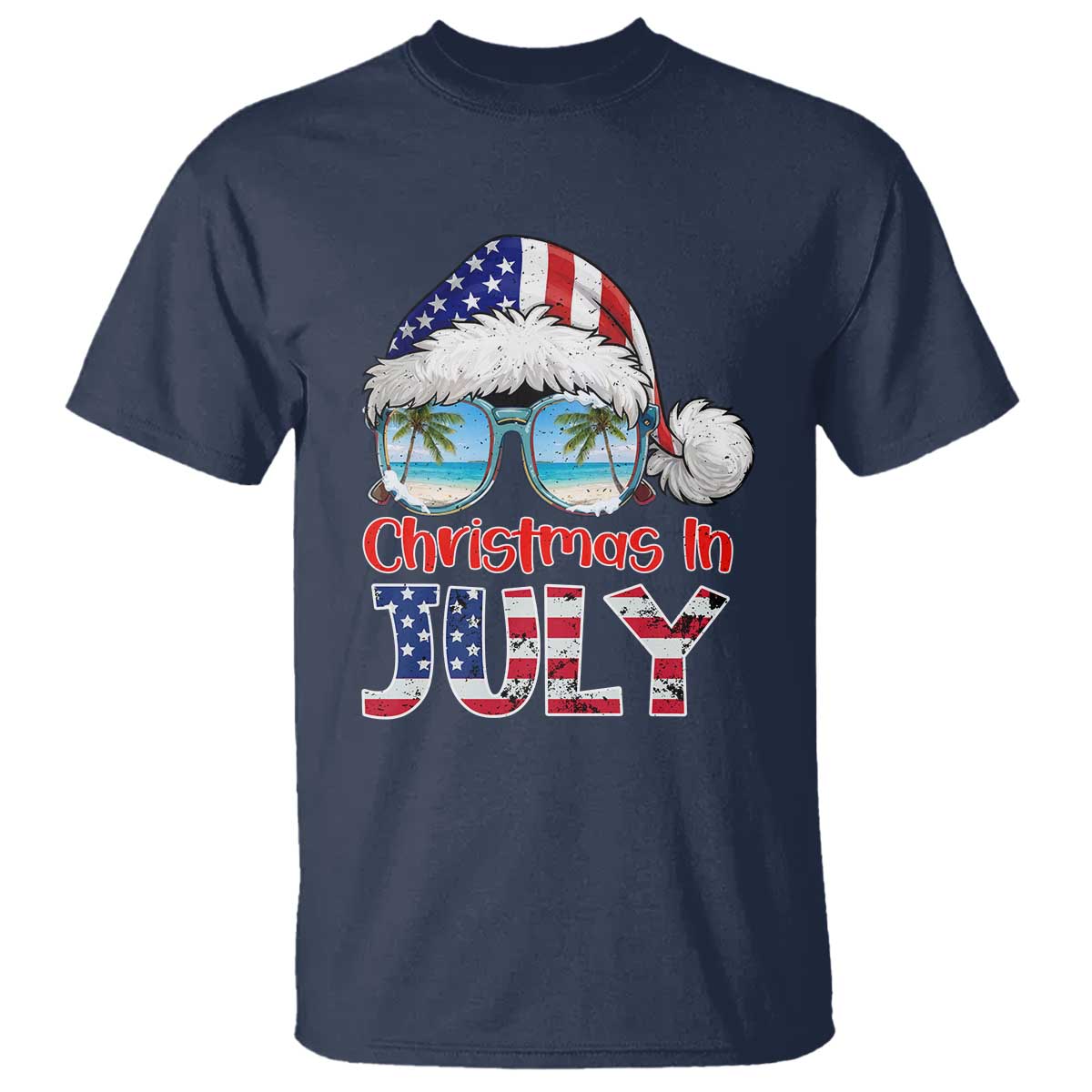 Christmas In July T Shirt Patriotic USA Sunglasses Graphic TS12 Navy Print Your Wear