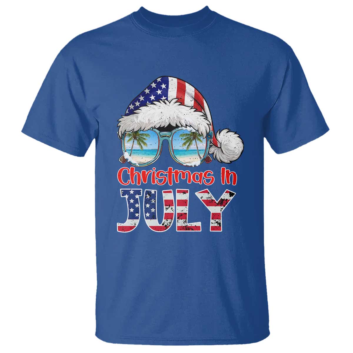 Christmas In July T Shirt Patriotic USA Sunglasses Graphic TS12 Royal Blue Print Your Wear