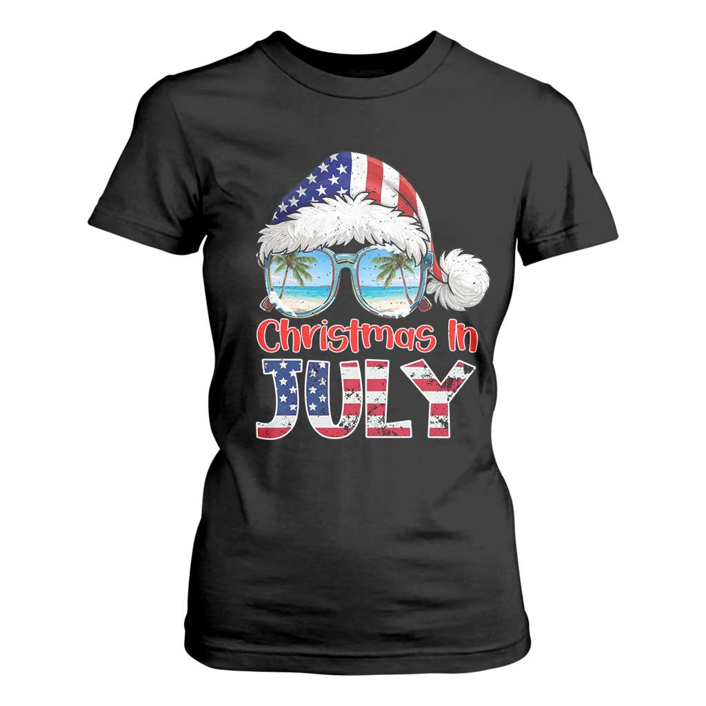 Christmas In July T Shirt For Women Patriotic USA Sunglasses Graphic TS12 Black Print Your Wear
