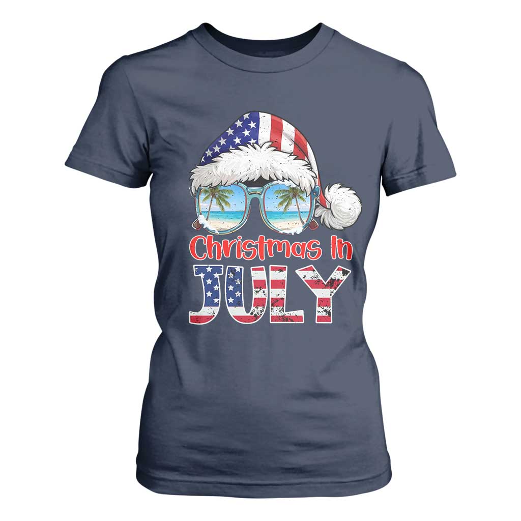 Christmas In July T Shirt For Women Patriotic USA Sunglasses Graphic TS12 Navy Print Your Wear