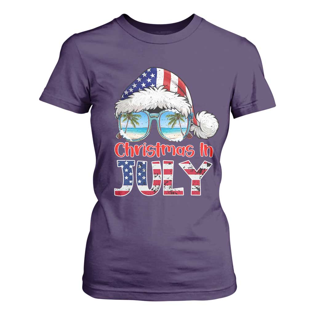 Christmas In July T Shirt For Women Patriotic USA Sunglasses Graphic TS12 Purple Print Your Wear