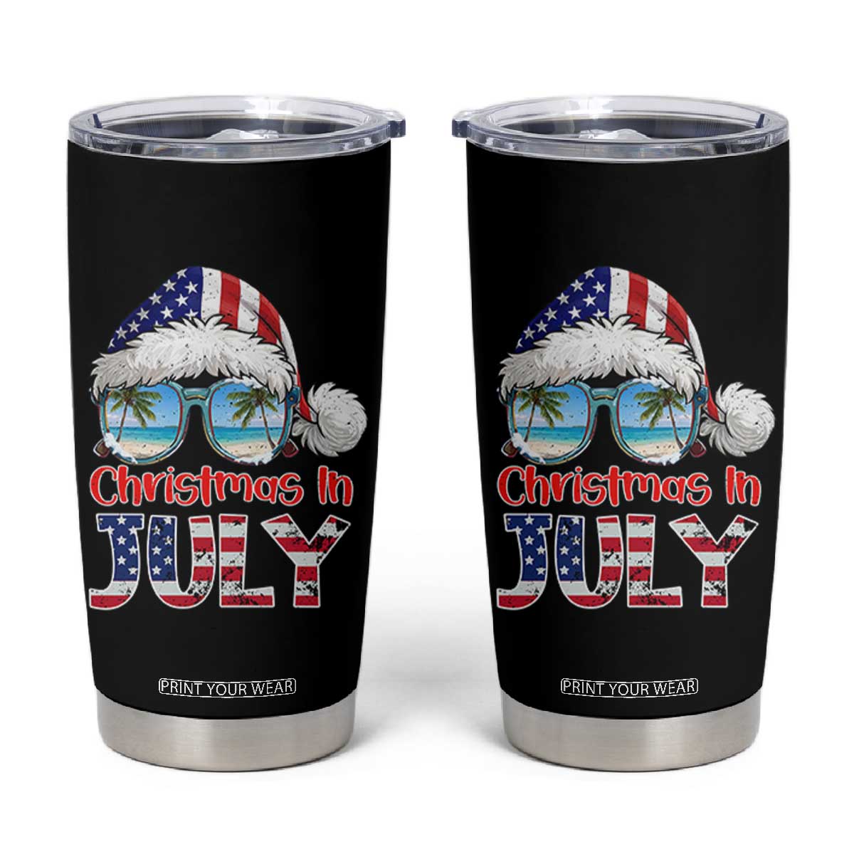 Christmas In July Tumbler Cup Patriotic USA Sunglasses Graphic TS12 Black Print Your Wear