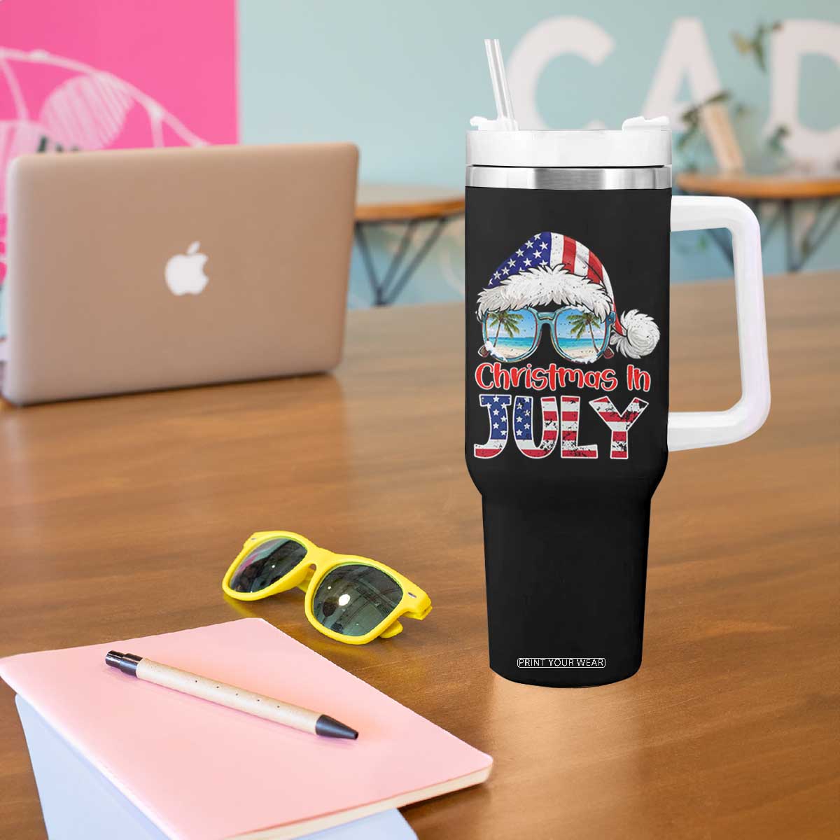 Christmas In July Tumbler With Handle Patriotic USA Sunglasses Graphic TS12 Print Your Wear