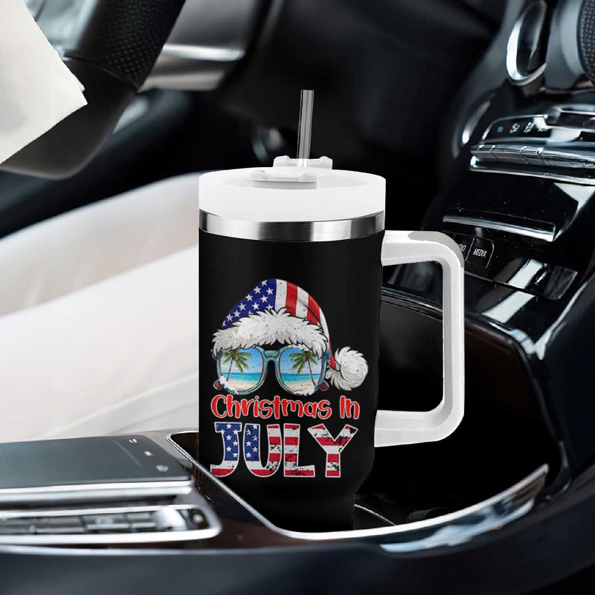 Christmas In July Tumbler With Handle Patriotic USA Sunglasses Graphic TS12 Print Your Wear
