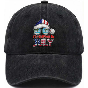 Christmas In July Washed Cotton Baseball Cap Patriotic USA Sunglasses Graphic TS12 Print Your Wear