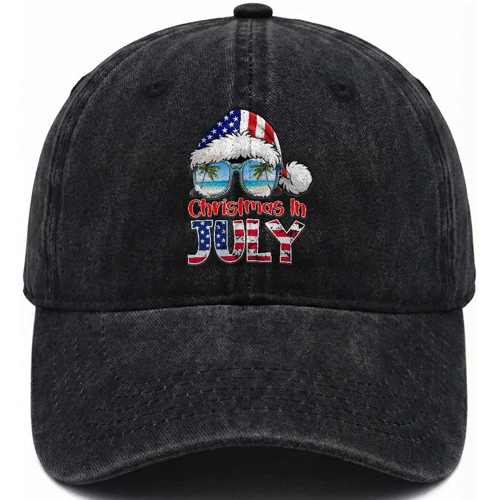 Christmas In July Washed Cotton Baseball Cap Patriotic USA Sunglasses Graphic TS12 Print Your Wear