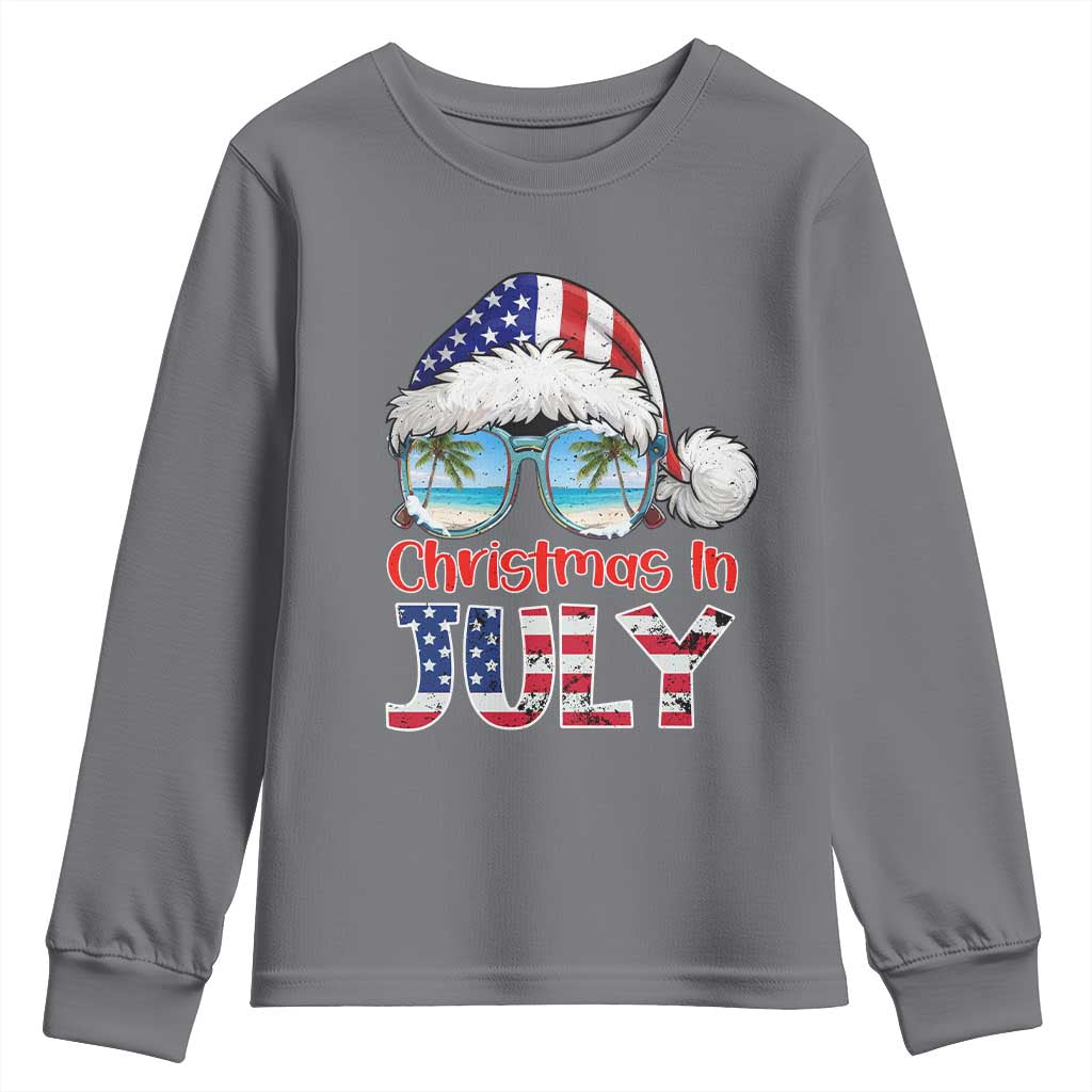 Christmas In July Youth Sweatshirt Patriotic USA Sunglasses Graphic TS12 Charcoal Print Your Wear