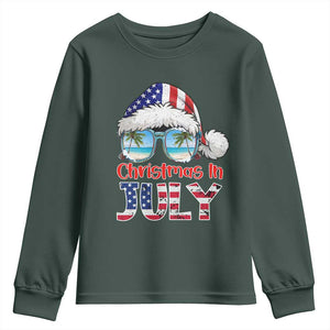 Christmas In July Youth Sweatshirt Patriotic USA Sunglasses Graphic TS12 Dark Forest Green Print Your Wear