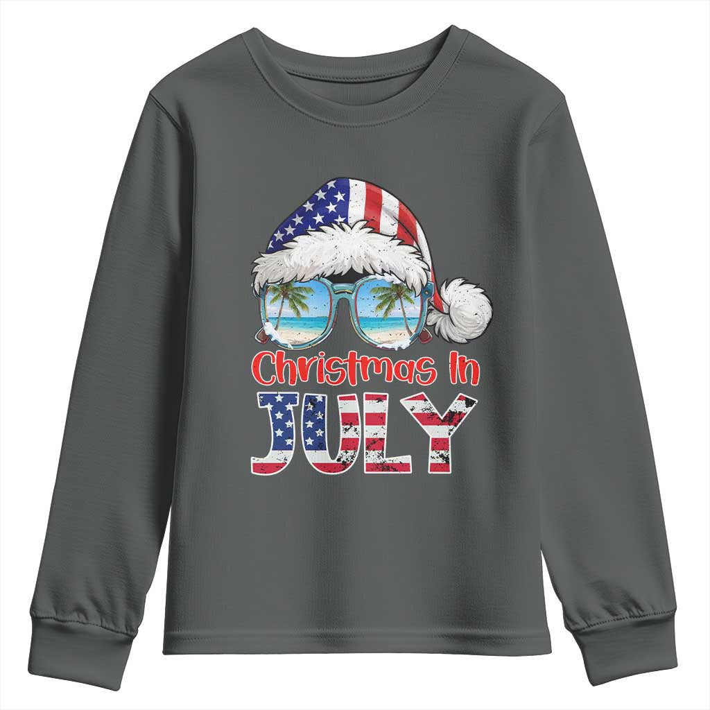 Christmas In July Youth Sweatshirt Patriotic USA Sunglasses Graphic TS12 Dark Heather Print Your Wear