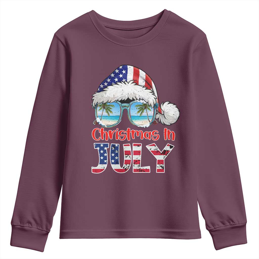 Christmas In July Youth Sweatshirt Patriotic USA Sunglasses Graphic TS12 Maroon Print Your Wear
