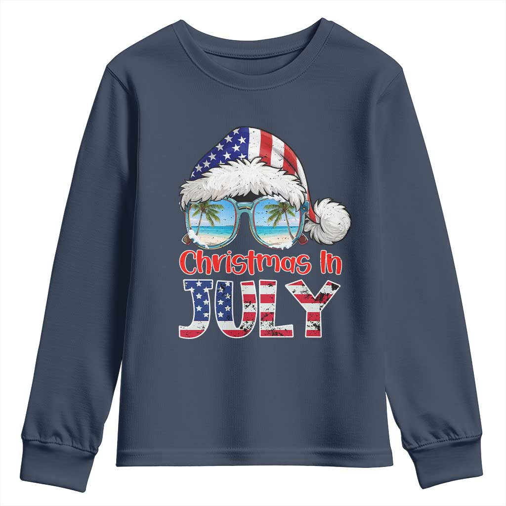 Christmas In July Youth Sweatshirt Patriotic USA Sunglasses Graphic TS12 Navy Print Your Wear