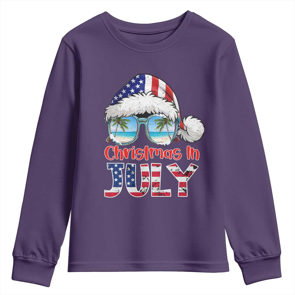 Christmas In July Youth Sweatshirt Patriotic USA Sunglasses Graphic TS12 Purple Print Your Wear