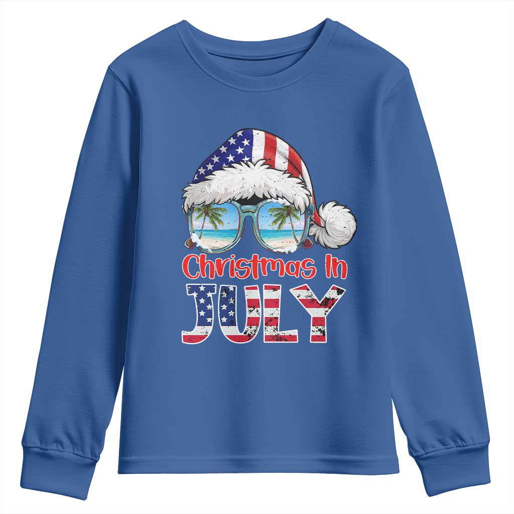 Christmas In July Youth Sweatshirt Patriotic USA Sunglasses Graphic TS12 Royal Blue Print Your Wear