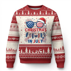 Patriotic USA Sunglasses Christmas In July Graphic Ugly Christmas Sweater TS12 Beige Red Print Your Wear