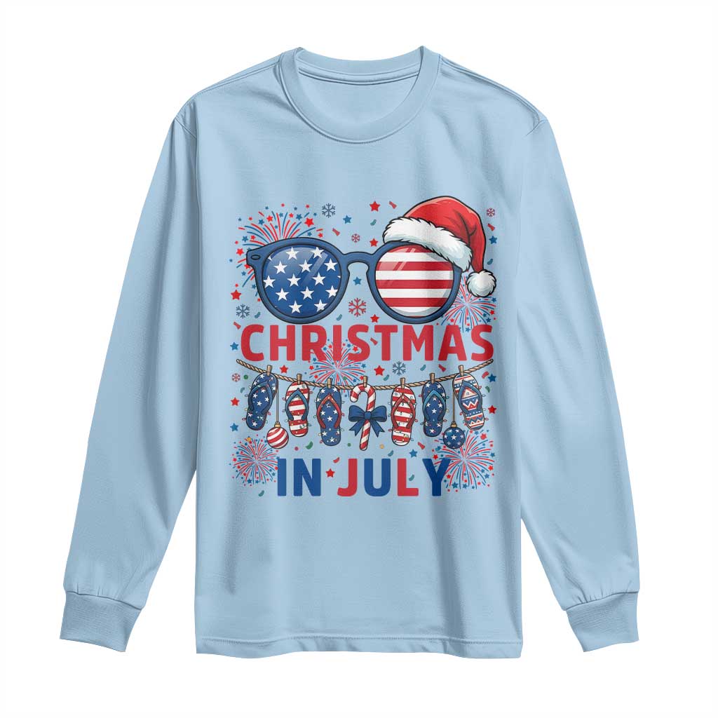 Patriotic USA Sunglasses Christmas In July Graphic Long Sleeve Shirt TS12 Light Blue Print Your Wear