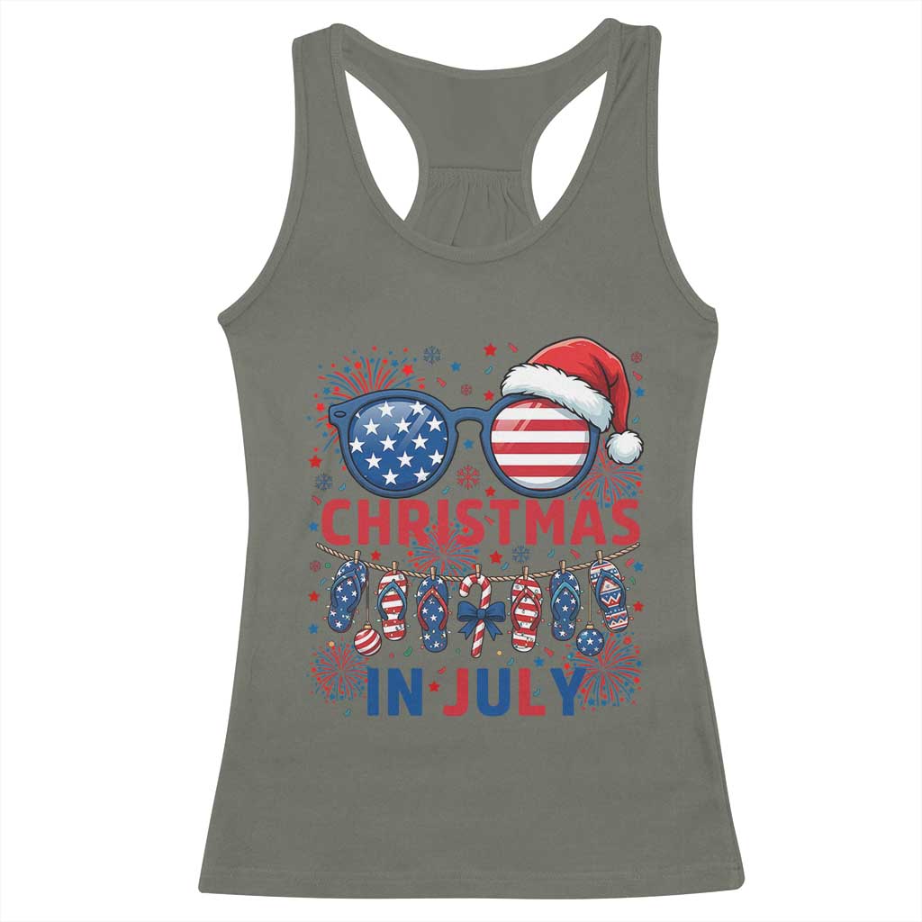 Patriotic USA Sunglasses Christmas In July Graphic Racerback Tank Top TS12 Military Green Print Your Wear