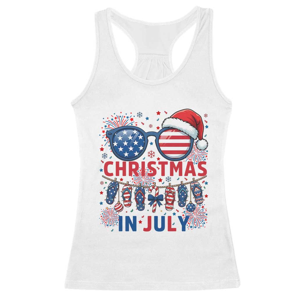 Patriotic USA Sunglasses Christmas In July Graphic Racerback Tank Top TS12 White Print Your Wear
