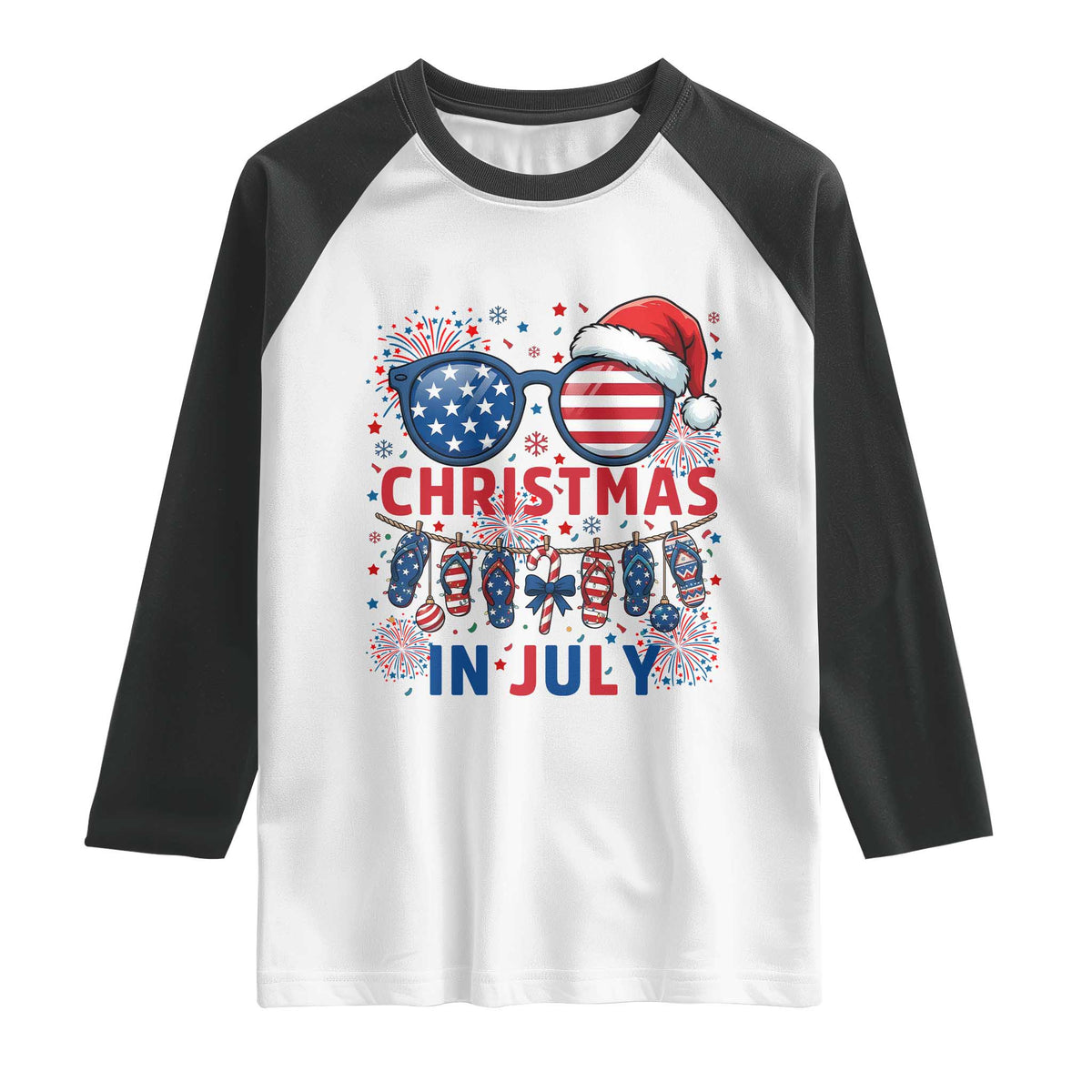 Patriotic USA Sunglasses Christmas In July Graphic Raglan Shirt TS12 White Black Print Your Wear