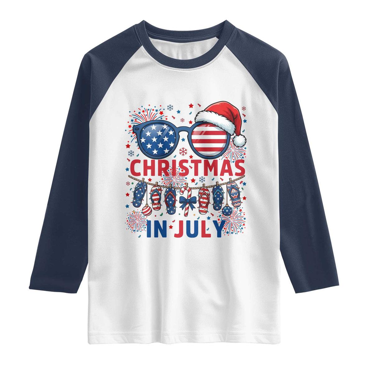 Patriotic USA Sunglasses Christmas In July Graphic Raglan Shirt TS12 White Navy Print Your Wear