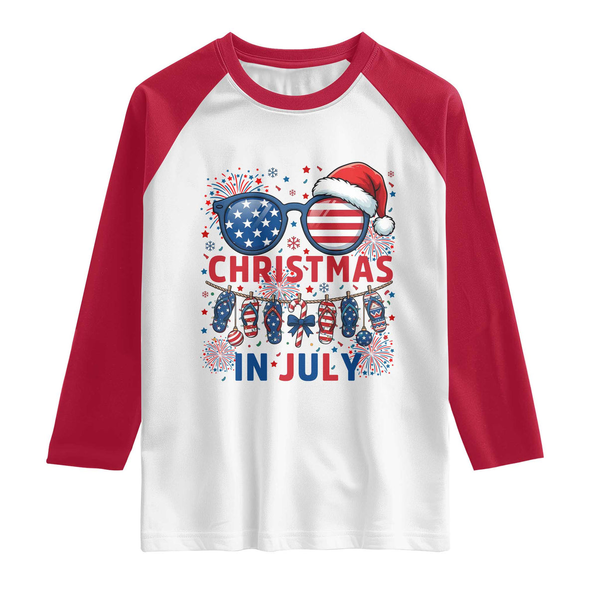 Patriotic USA Sunglasses Christmas In July Graphic Raglan Shirt TS12 White Red Print Your Wear