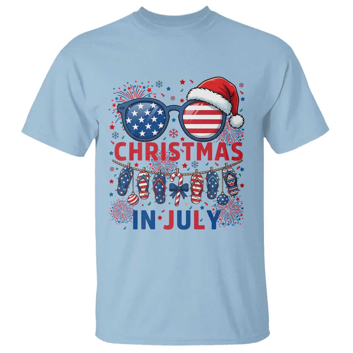 Patriotic USA Sunglasses Christmas In July Graphic T Shirt TS12 Light Blue Print Your Wear