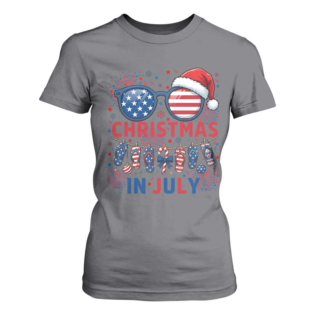 Patriotic USA Sunglasses Christmas In July Graphic T Shirt For Women TS12 Charcoal Print Your Wear