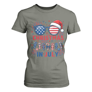 Patriotic USA Sunglasses Christmas In July Graphic T Shirt For Women TS12 Military Green Print Your Wear