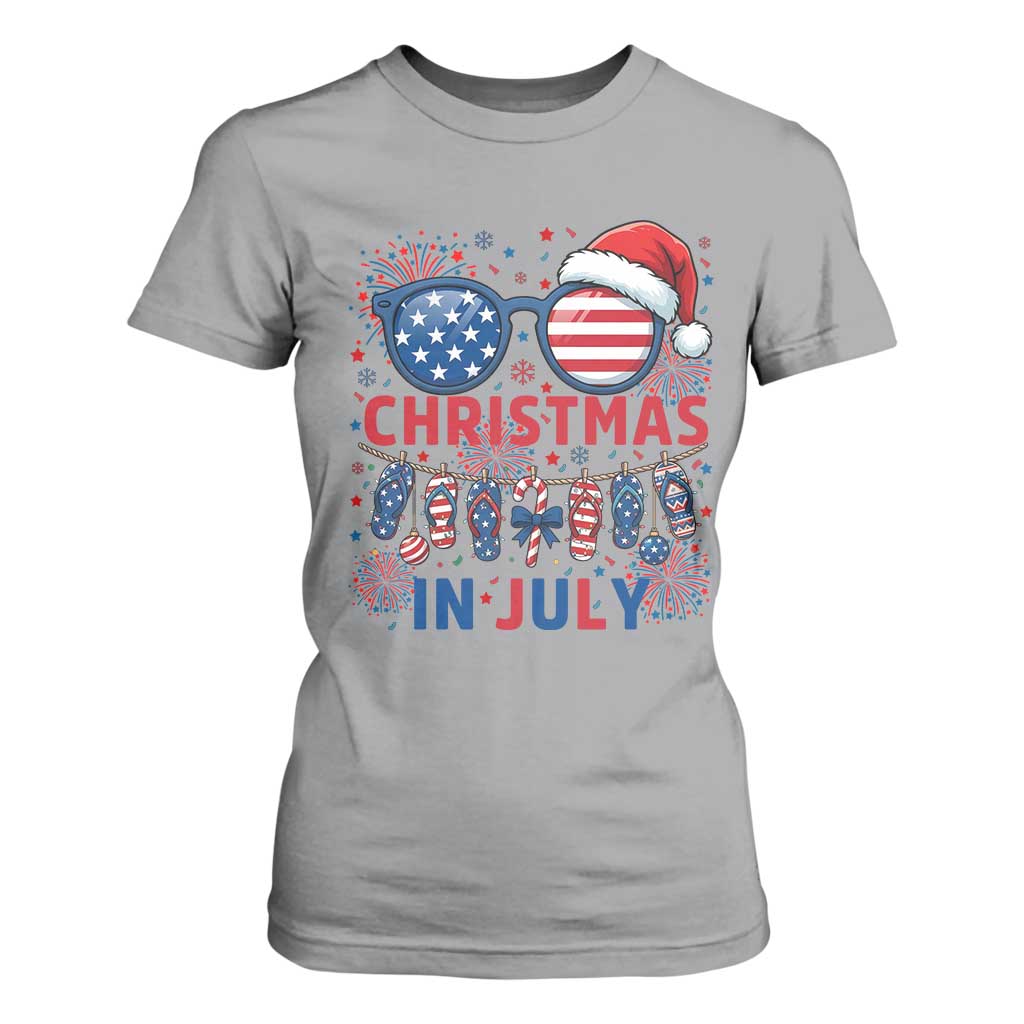 Patriotic USA Sunglasses Christmas In July Graphic T Shirt For Women TS12 Sport Gray Print Your Wear