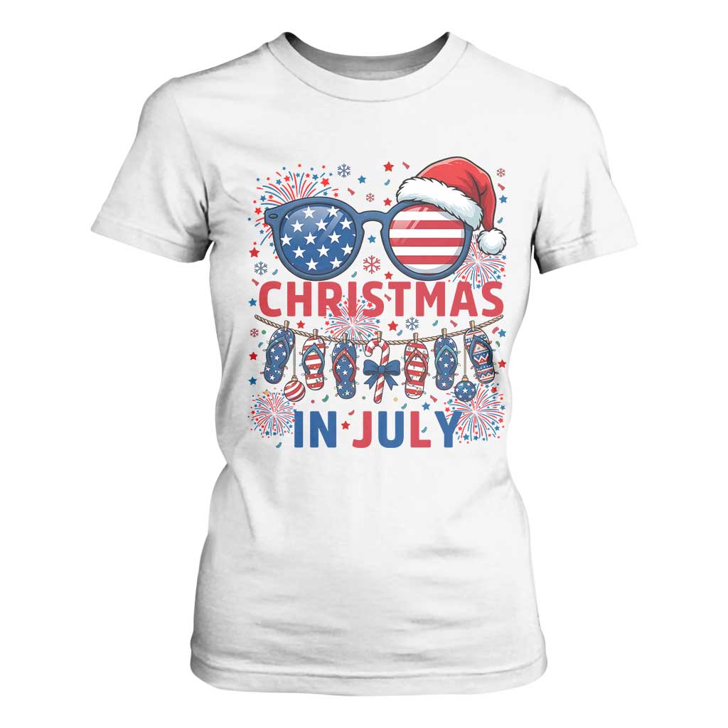 Patriotic USA Sunglasses Christmas In July Graphic T Shirt For Women TS12 White Print Your Wear