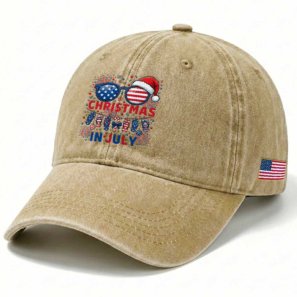 Patriotic USA Sunglasses Christmas In July Graphic Washed Cotton Baseball Cap TS12 Print Your Wear