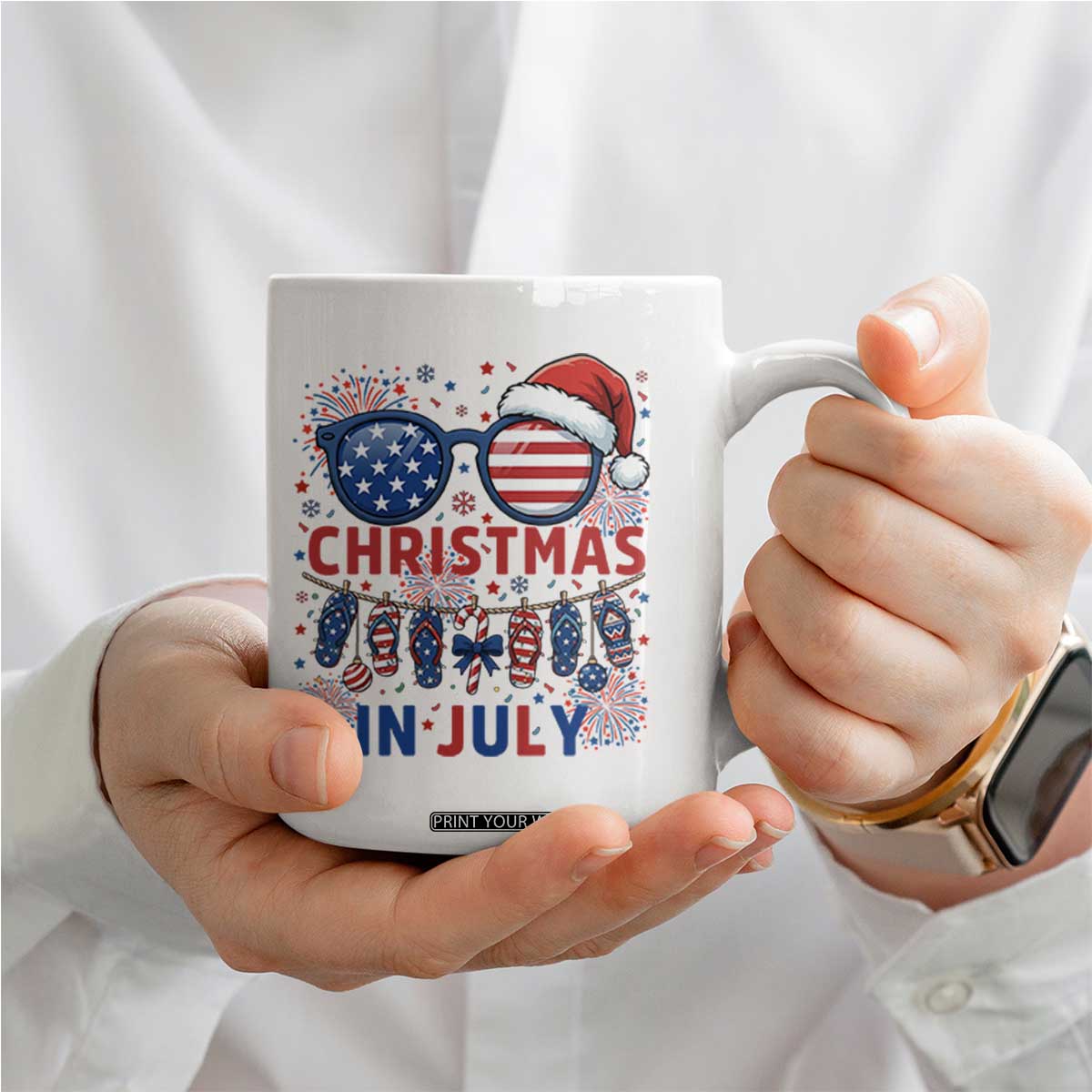 Patriotic USA Sunglasses Christmas In July Graphic Coffee Mug TS12 Print Your Wear