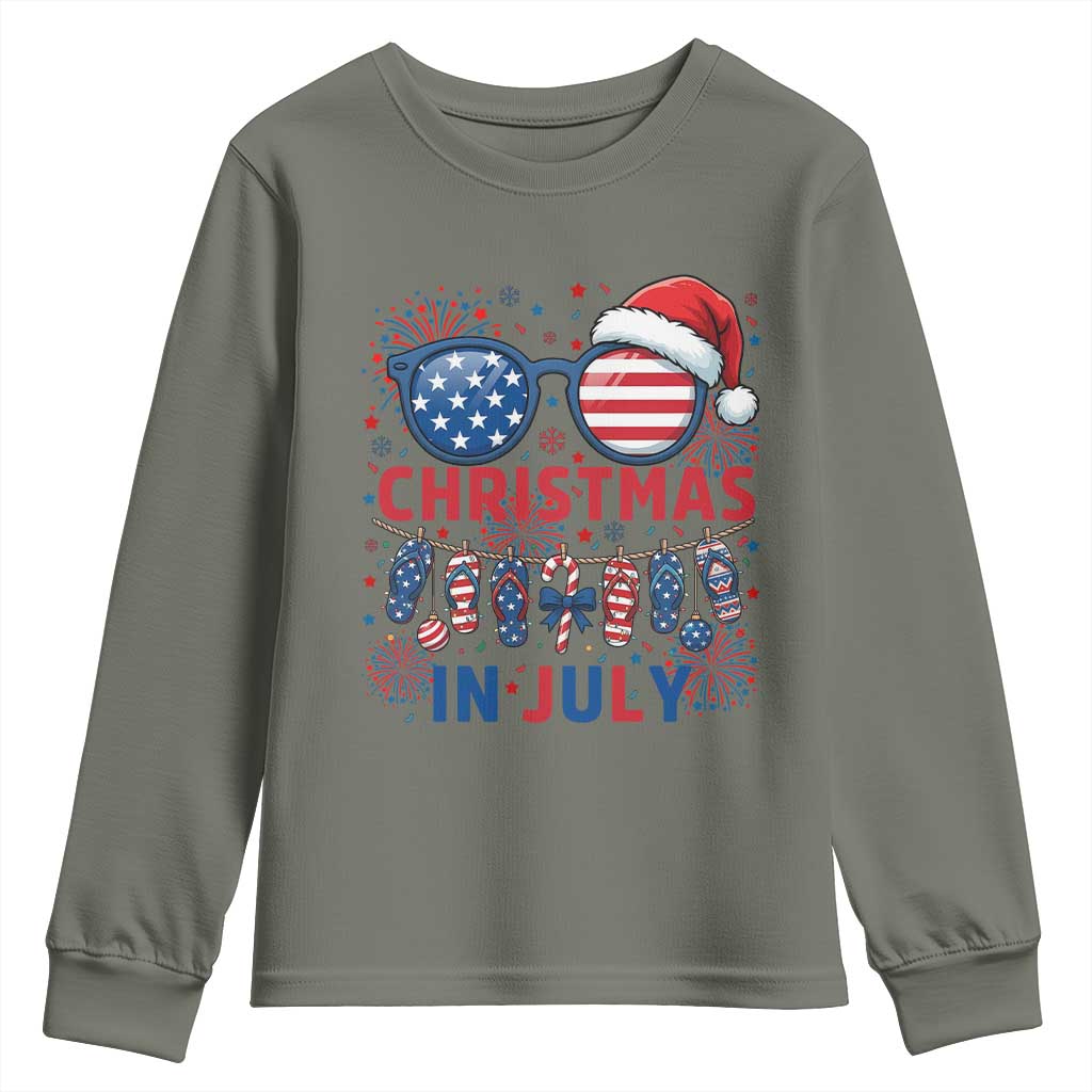 Patriotic USA Sunglasses Christmas In July Graphic Youth Sweatshirt TS12 Military Green Print Your Wear