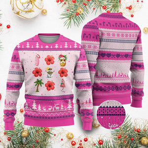 Christmas In July Ugly Christmas Sweater Tropical Summer Beach Party Graphic TS12 Hot Pink Print Your Wear