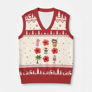 Christmas In July V-Neck Knit Sweater Vest Tropical Summer Beach Party Graphic TS12 Beige Red Print Your Wear