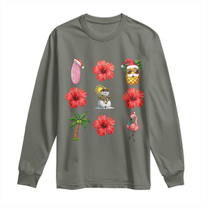 Christmas In July Long Sleeve Shirt Tropical Summer Beach Party Graphic TS12 Military Green Print Your Wear