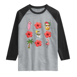 Christmas In July Raglan Shirt Tropical Summer Beach Party Graphic TS12 Heather Gray Black Print Your Wear