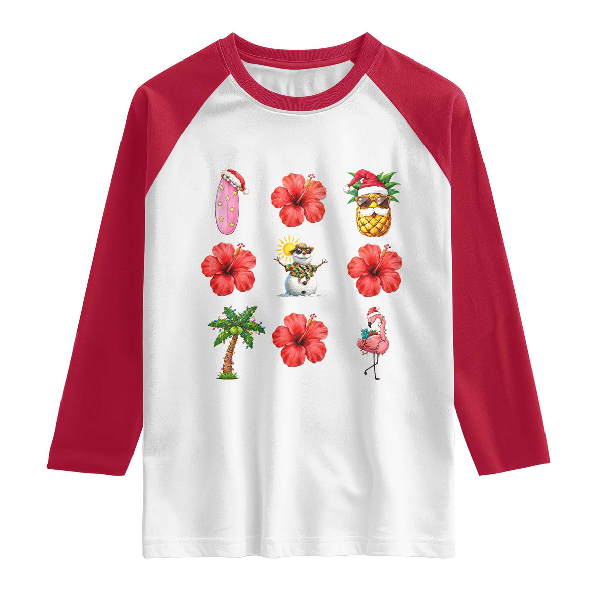 Christmas In July Raglan Shirt Tropical Summer Beach Party Graphic TS12 White Red Print Your Wear