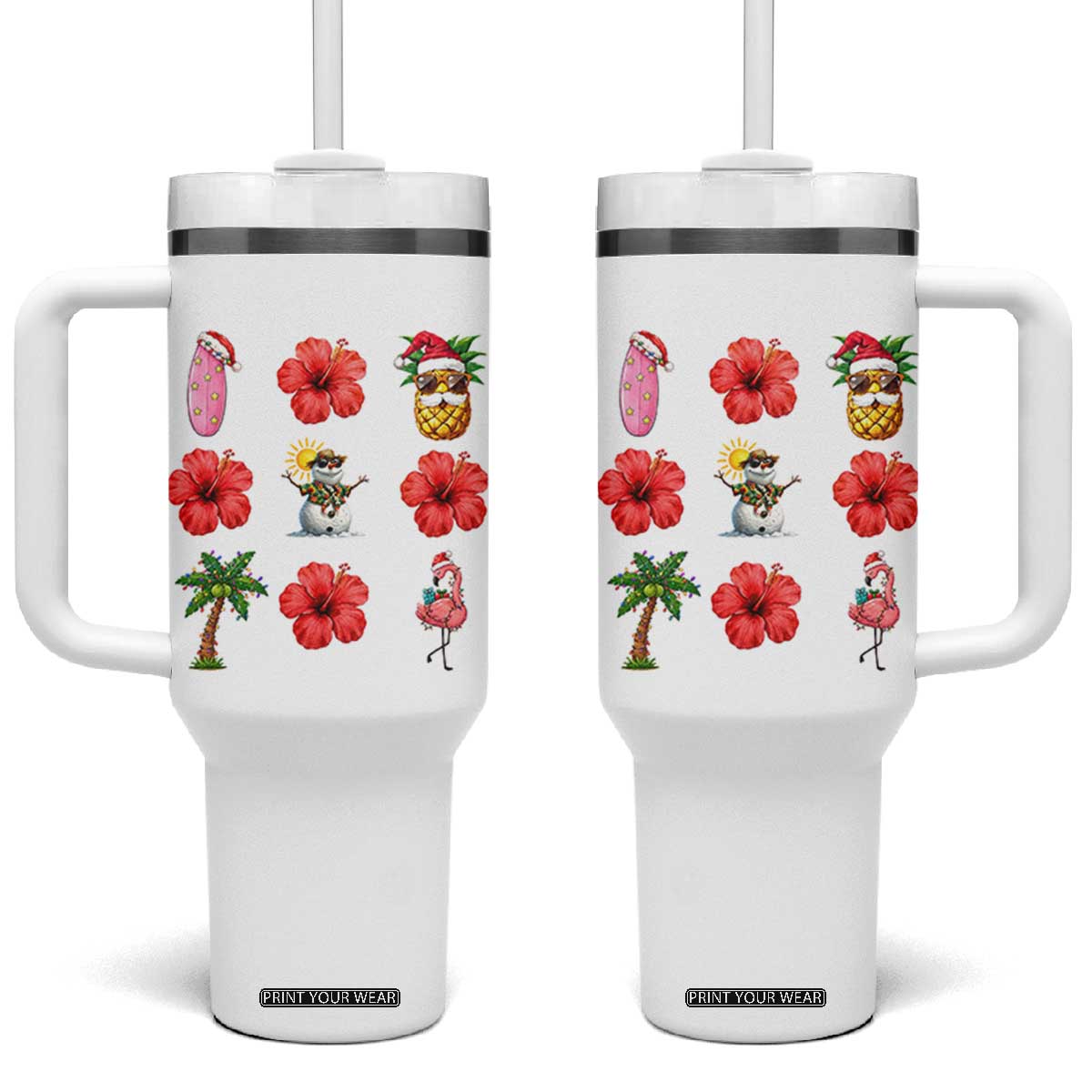 Christmas In July Tumbler With Handle Tropical Summer Beach Party Graphic TS12 One Size: 40 oz White Print Your Wear