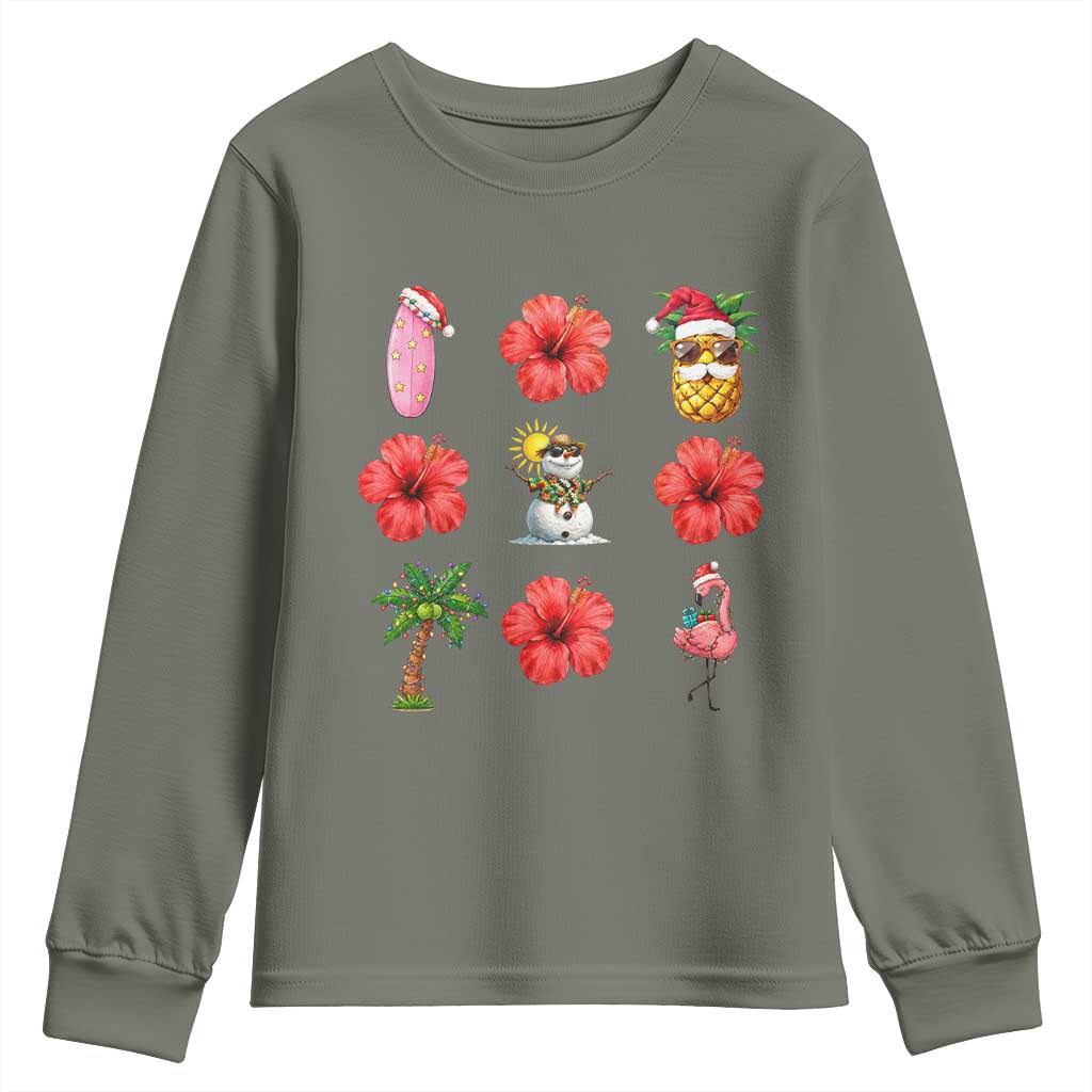 Christmas In July Youth Sweatshirt Tropical Summer Beach Party Graphic TS12 Military Green Print Your Wear