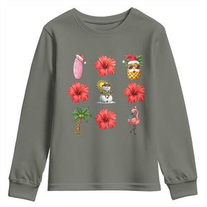 Christmas In July Youth Sweatshirt Tropical Summer Beach Party Graphic TS12 Military Green Print Your Wear