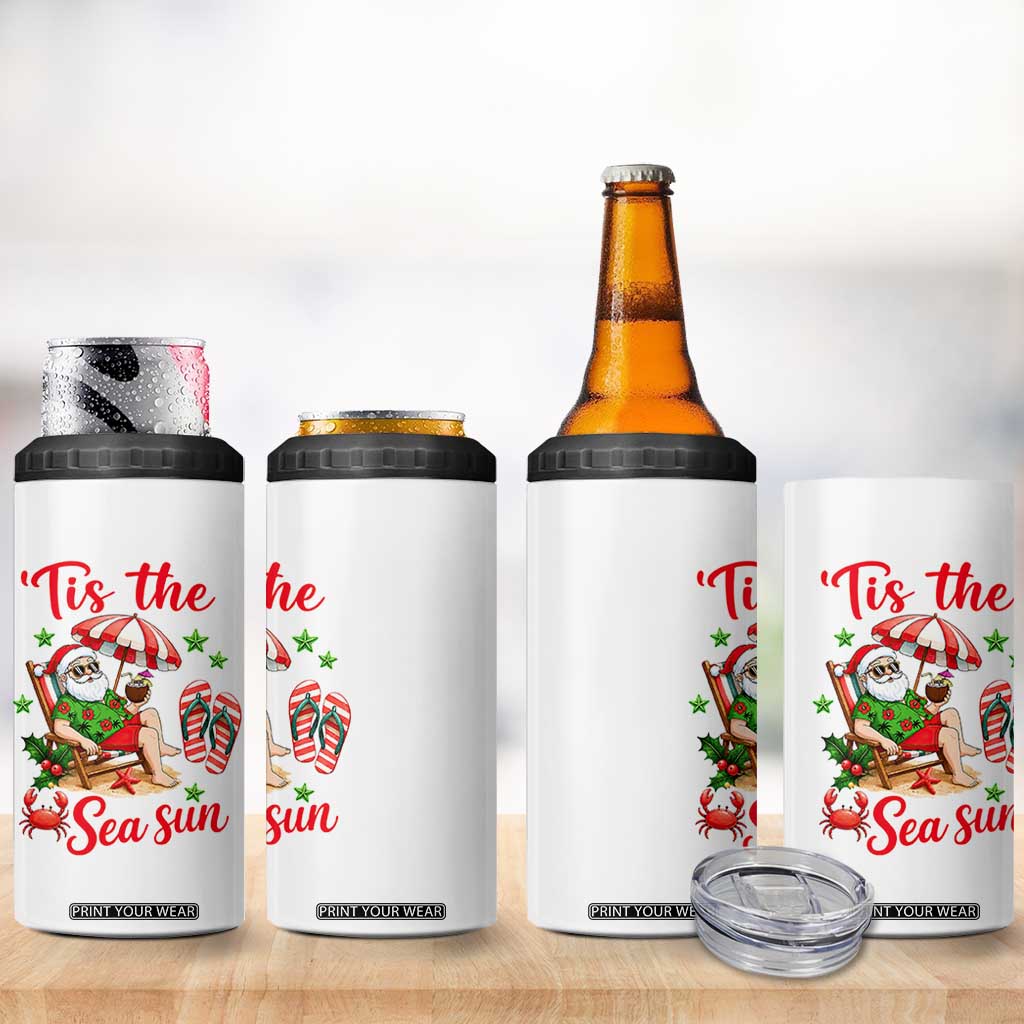 Funny Santa Christmas In July Graphic 4 in 1 Can Cooler Tumbler Tis The Sea Sun TS12 Print Your Wear