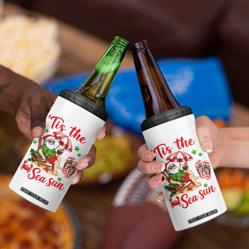 Funny Santa Christmas In July Graphic 4 in 1 Can Cooler Tumbler Tis The Sea Sun TS12 Print Your Wear