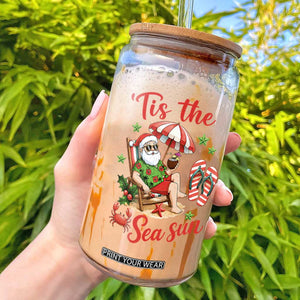 Funny Santa Christmas In July Graphic Glass Can Tis The Sea Sun TS12 White Print Your Wear
