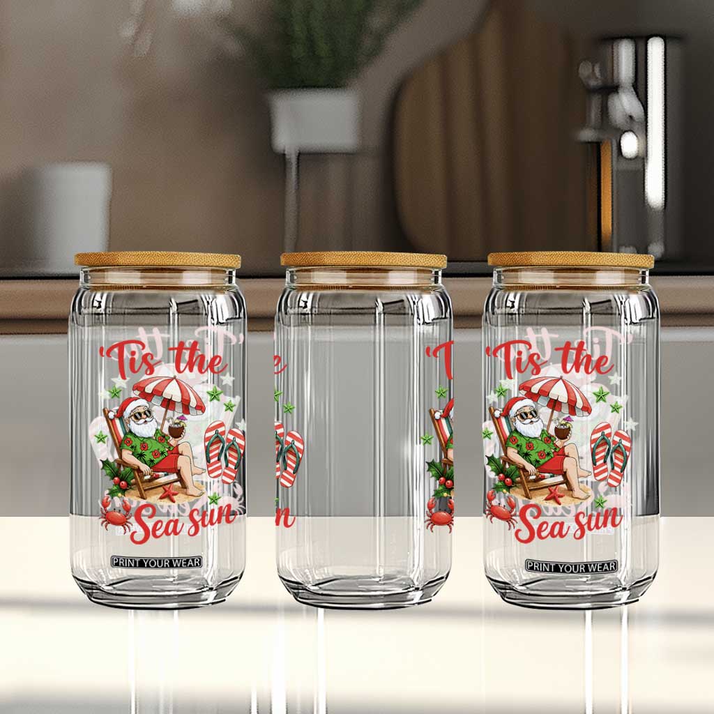 Funny Santa Christmas In July Graphic Glass Can Tis The Sea Sun TS12 Print Your Wear