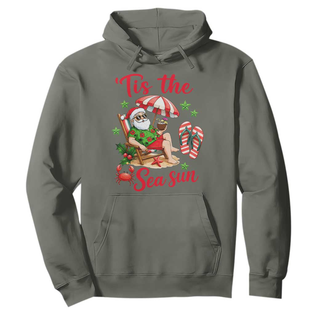 Funny Santa Christmas In July Graphic Hoodie Tis The Sea Sun TS12 Military Green Print Your Wear