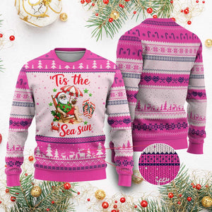 Funny Santa Christmas In July Graphic Ugly Christmas Sweater Tis The Sea Sun TS12 Hot Pink Print Your Wear