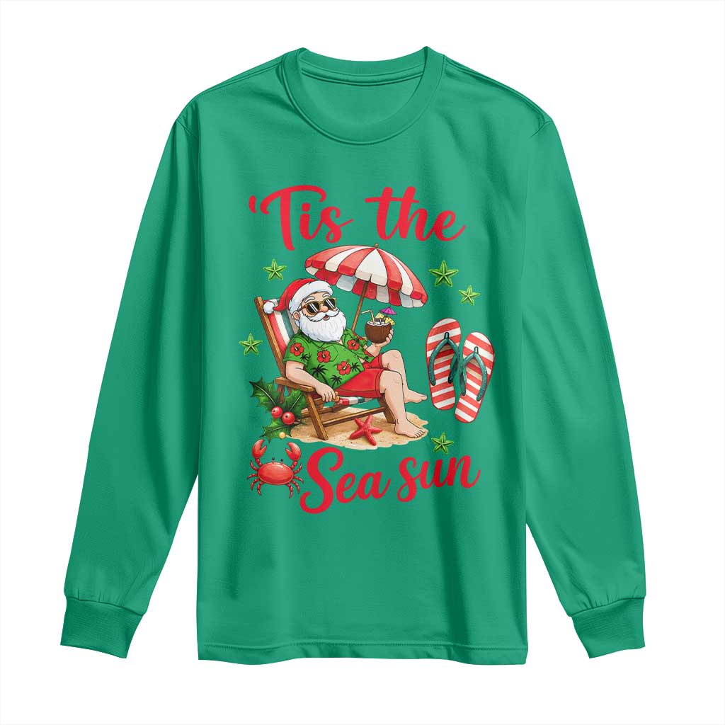 Funny Santa Christmas In July Graphic Long Sleeve Shirt Tis The Sea Sun TS12 Irish Green Print Your Wear